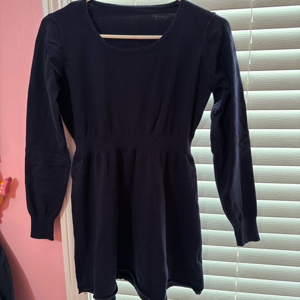 Navy Blue Long Sleeve Sweater Dress